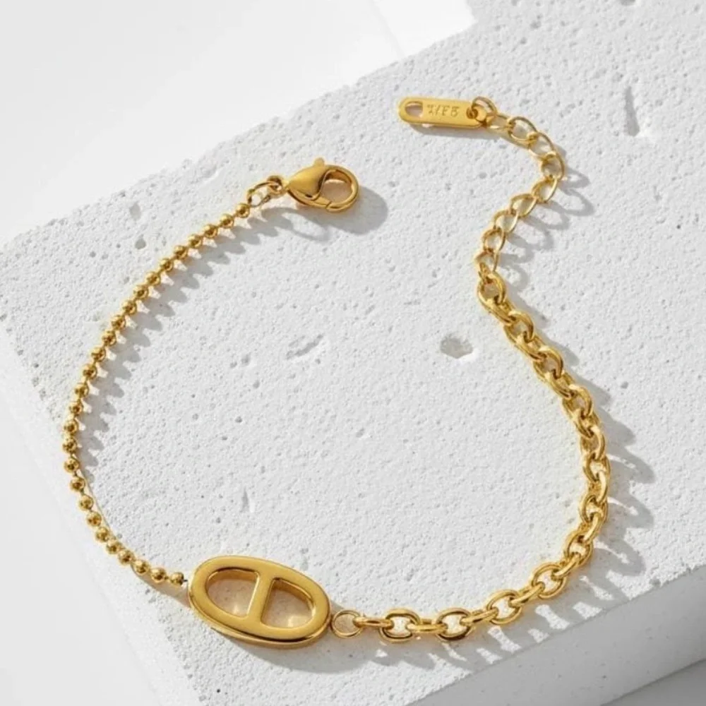 Gold Pig Nose Necklace, Bracelet, Ring, Earrings Set Gold Plated